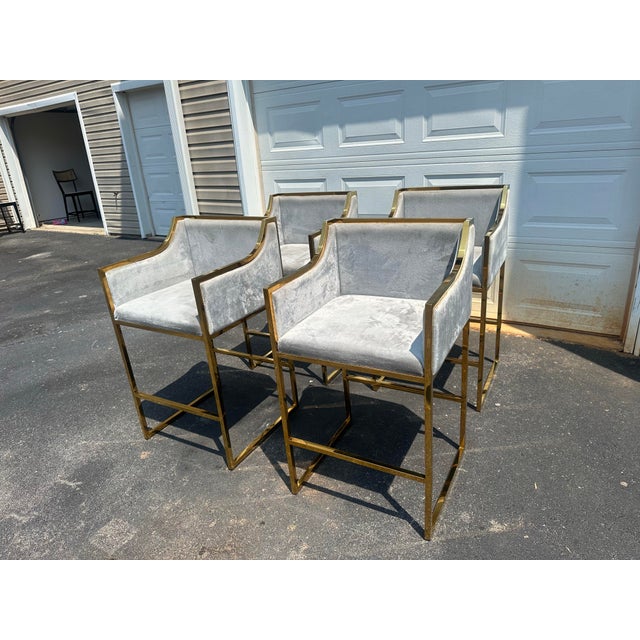 Set of 4 Erin Counter Chairs in Gray Velvet & Polished Gold – Statements by J For Sale - Image 9 of 12