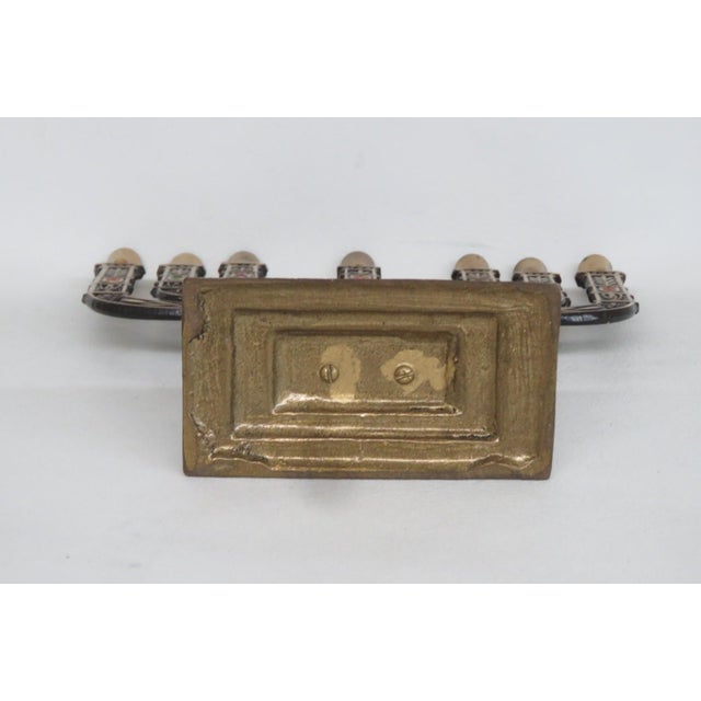 Jerusalem Seven Branch Brass Menorah Enamel Shields 12 Tribes of Israel 4504b For Sale - Image 9 of 14