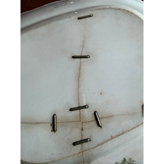 Antique Staffordshire Green Transferware Platter "Cologne" With Staple Repair, Circa 1830's For Sale - Image 10 of 14