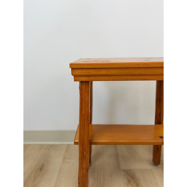 Brown Handmade Rustic Pine Side Table Shelf Dowel Joints Vintage Farmhouse Dated 1930s For Sale - Image 8 of 11