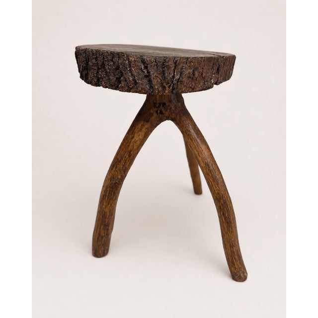 Modern Vintage Brutalist Live-Edge Oak Log Stool with Branch Legs, 1960s For Sale - Image 3 of 9
