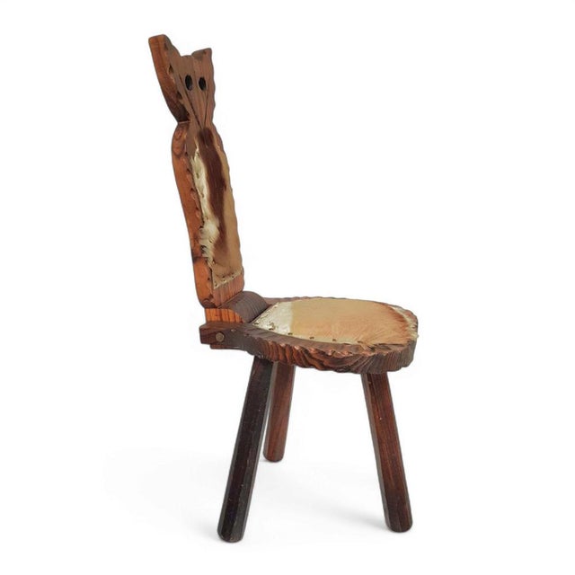 Brutalist Cowhide Cat Tripod Chairs with Foldable Backrests, Spain, 1960s, Set of 2 For Sale - Image 6 of 15