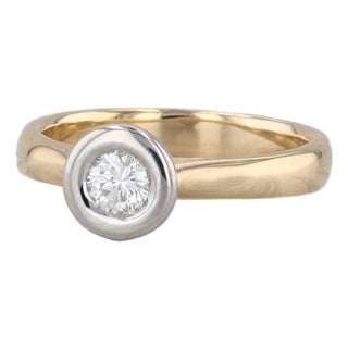 0.27ct Round Diamond Solitaire Ring 18k Yellow White Gold Size 8 For Sale