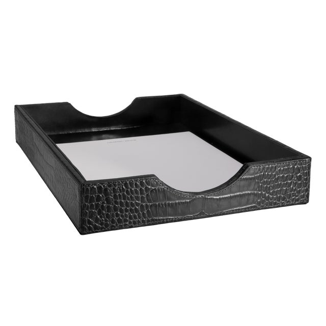 Letter Tray Embossed Croc Leather In Black Chairish