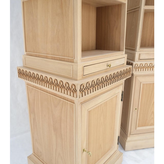 Tan Pair New Unfinished Baker Obelisk Shape Double Sided 360 Degree Walnut Bookcases For Sale - Image 8 of 18