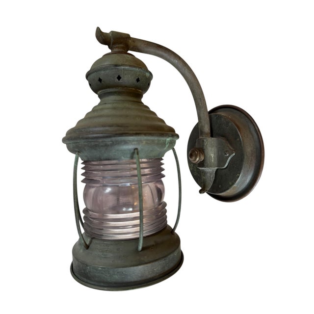 Large Antique Verdigris Patina Copper Porch Light For Sale - Image 11 of 12