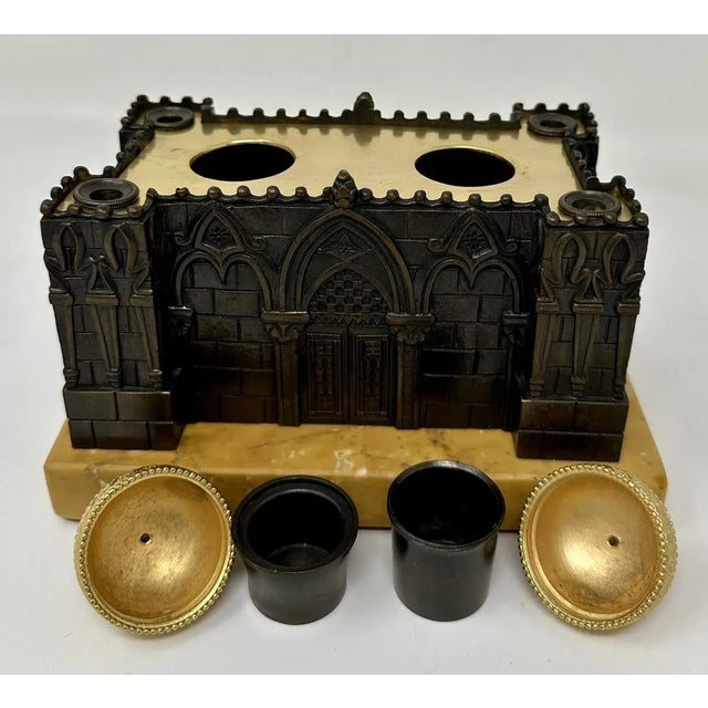Antique Grand Tour French Bronze Desk Set Inkstand Church Cathedral Siena Marble For Sale - Image 9 of 11