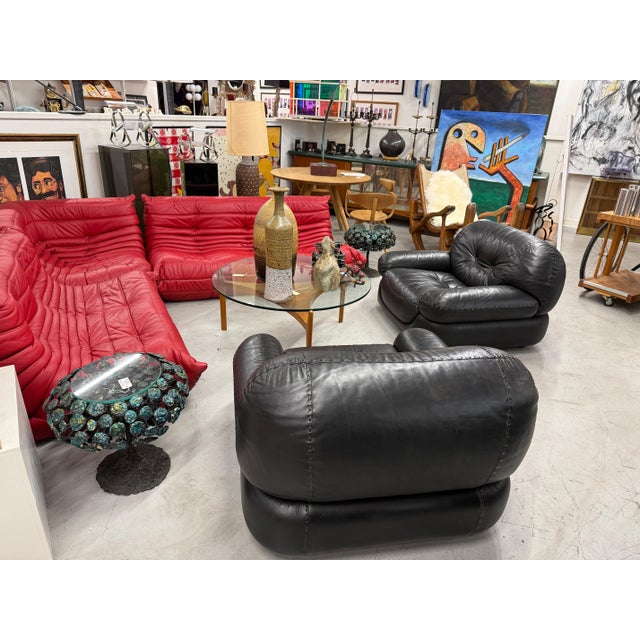 Pair of 1970’s Adriano Piazzesi Stitched Leather Lounge Chairs For Sale - Image 10 of 18
