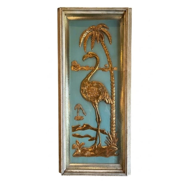 Vintage Mid-Century 1950s Metalcraft Flamingo Palm Tree Shadow Box Wall Art For Sale - Image 10 of 10
