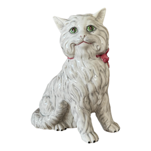 Mid-20th Century Italian Glazed Ceramic Persian Cat Sculpture