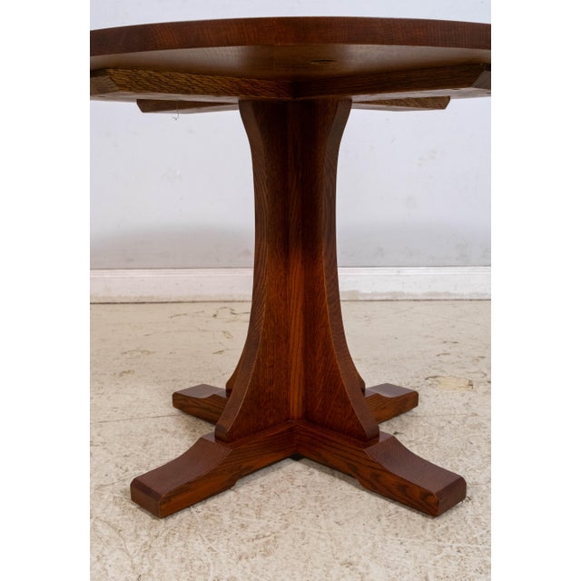 Brown Stickley Round Mission Oak Dining Room Table For Sale - Image 8 of 11