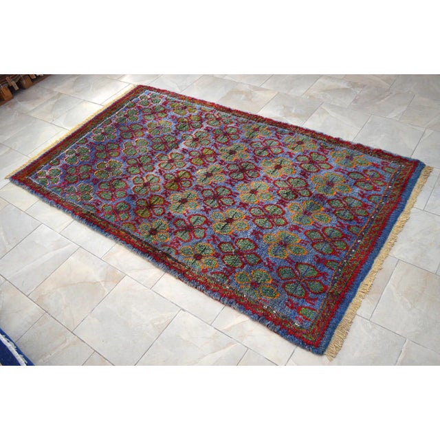 1940s Vintage Turkish Oushak Rug Hand Knotted High Pile Area Rug - 4′10″ × 8′5″ For Sale - Image 6 of 12