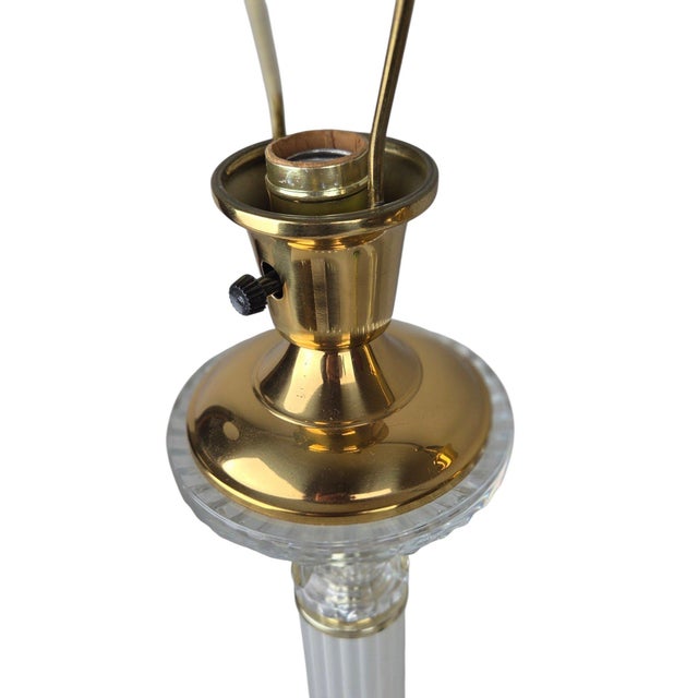 Metal Brass and Glass Column Buffet Table Lamps - A Pair For Sale - Image 7 of 10