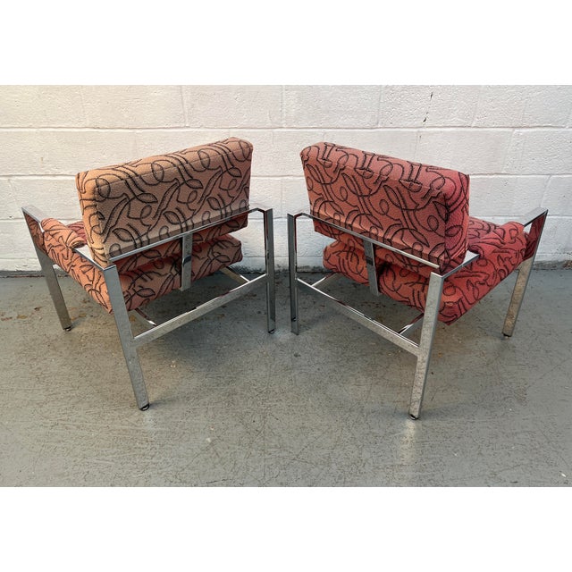 Metal Mid 20th Century Attributed to Milo Baughman for Thayer Coggin Flat Bar Chrome Lounge Chairs For Sale - Image 7 of 10