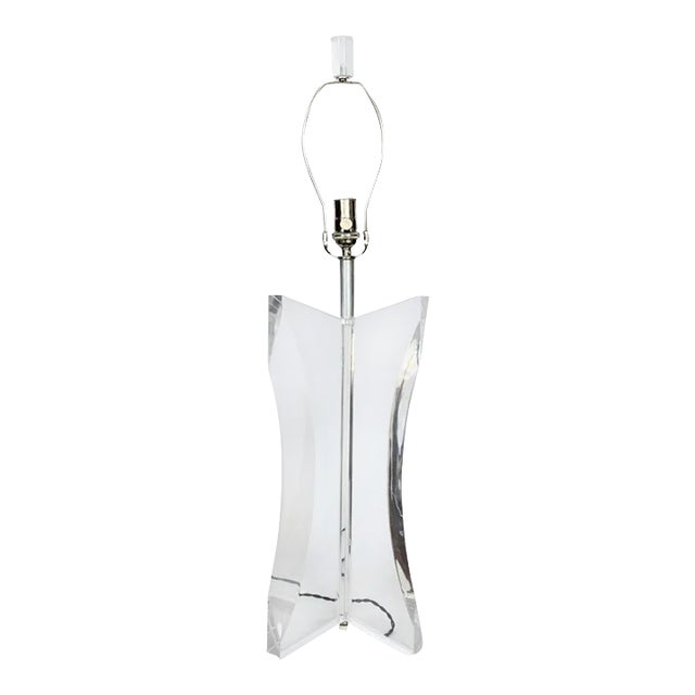 1970s Tall Herbert Ritts Astrolite Clear Lucite "Tri Fin" Table Lamp For Sale