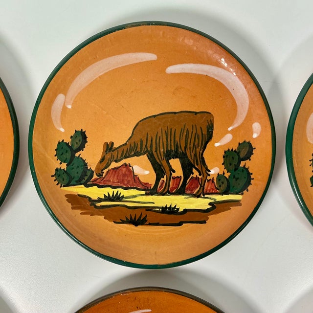 1950s Vintage Southwestern Folk Art Boho Chic Peruvian Terra Cotta Salad Plates - Set of 6. For Sale - Image 10 of 12