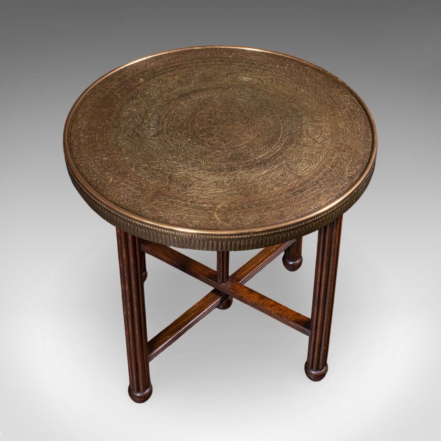 Wood Vintage Campaign Table, Middle Eastern, Beech, Brass, Berber, Folding, Art Deco For Sale - Image 7 of 12