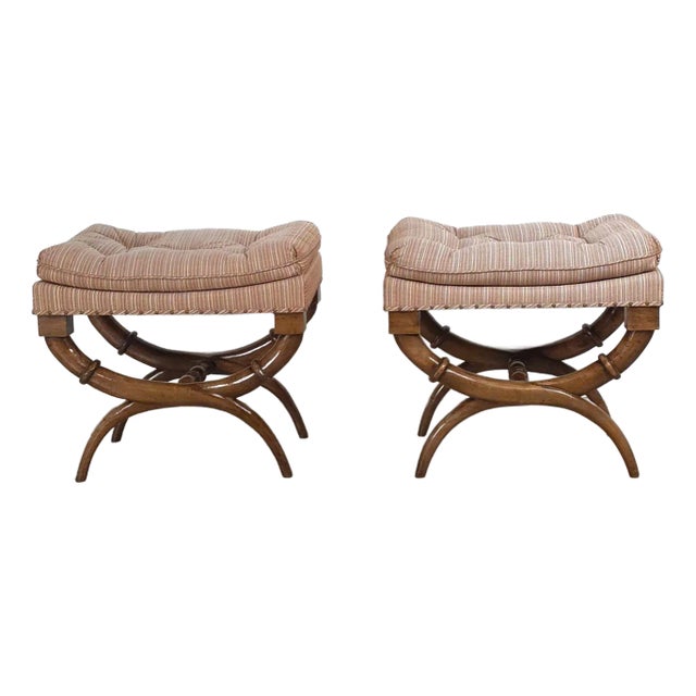 Pair of Walnut Neoclassical Benches, France, 19th Century For Sale
