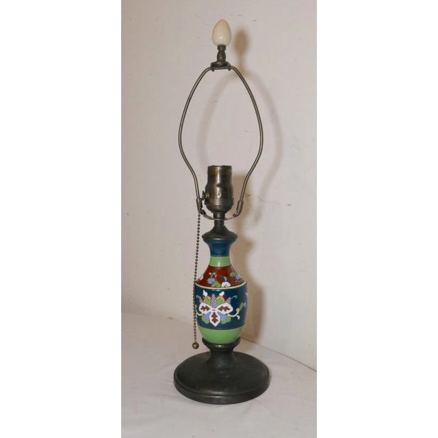 1930s Rare Antique Austrian Amphora Pottery Cast Iron Brass Electric Table Lamp For Sale - Image 4 of 11