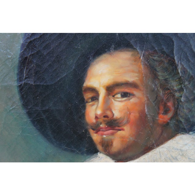 Black Late 20th Century The Laughing Cavalier After Frans Hals Oil Painting on Canvas Framed For Sale - Image 8 of 12