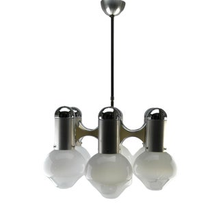 Chrome and Opaline Glass Globes Chandelier from Sciolari For Sale
