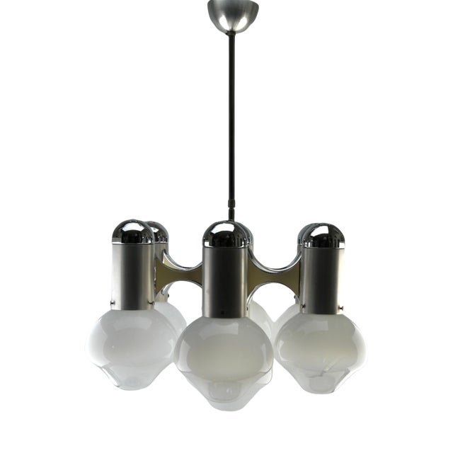 Chrome and Opaline Glass Globes Chandelier from Sciolari For Sale