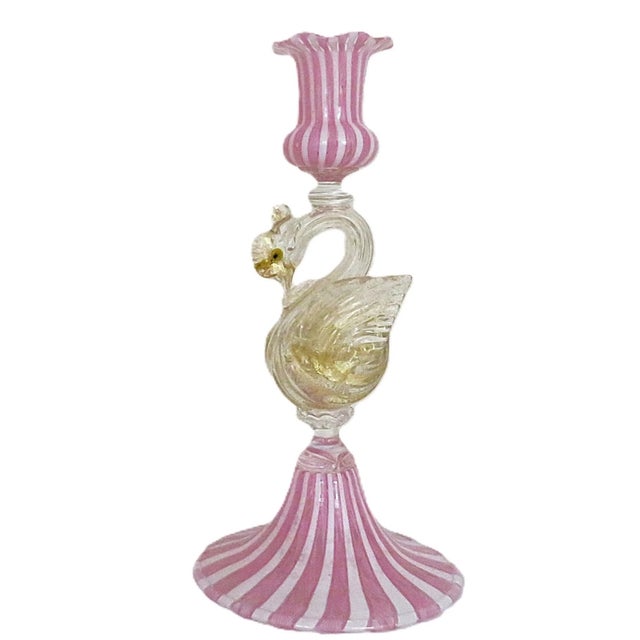 Mid-Century Modern Pair of Italian Murano Glass Swan Candlesticks Candle Holders Venetian For Sale - Image 3 of 5