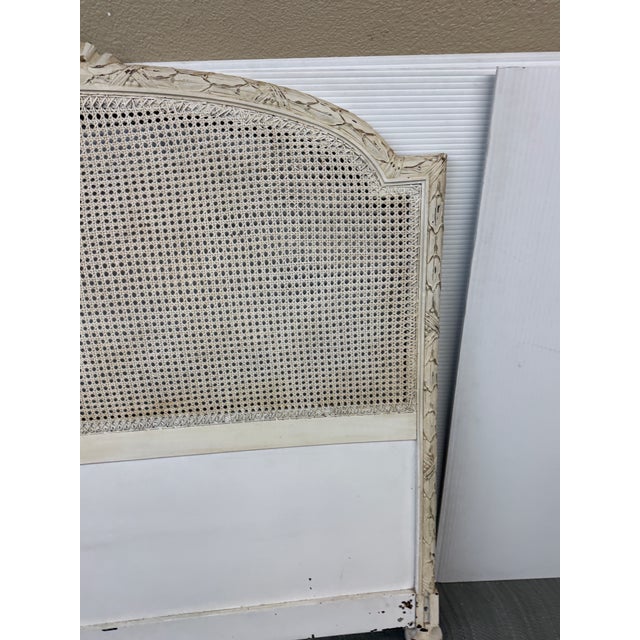 French Provincial Full Size French Provincial Carved Cane Headboard, Vintage For Sale - Image 3 of 12
