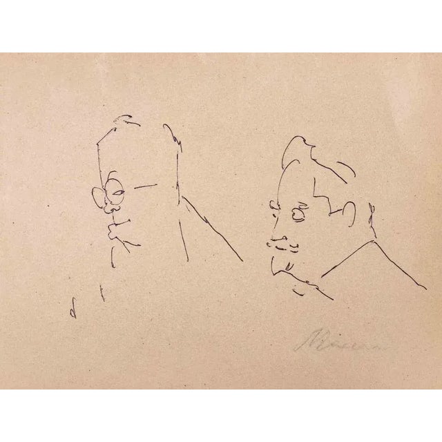 Portraits is a Pen Drawing realized by Mino Maccari (1924-1989) in 1960s. Hand-signed on the lower margin. Good condition...