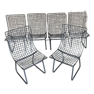 Knoll Style, Mid-Century Modern Metal Wire Chairs - Set of 6 Black For Sale