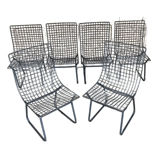 Knoll Style, Mid-Century Modern Metal Wire Chairs - Set of 6 Black For Sale