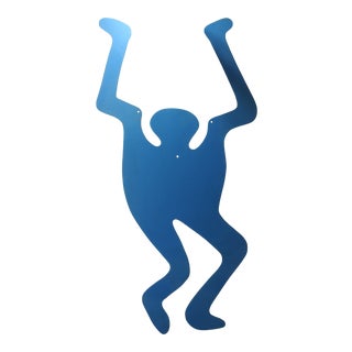 1990s Oversized Pop Art Blue Wood Figure Wall Sculpture 8' For Sale