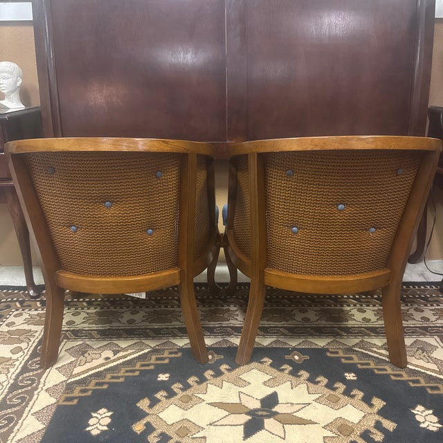 Hollywood Regency Vintage Hollywood Regency Cane Back Barrel Chairs Morganton Made in Usa For Sale - Image 3 of 12