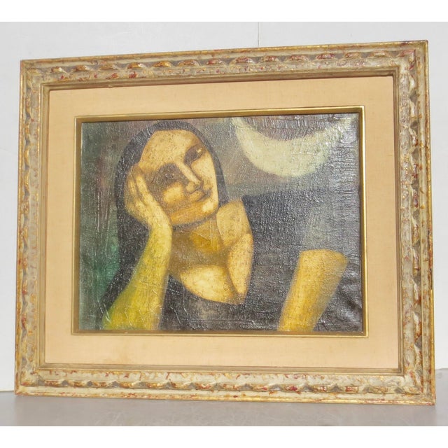 Oil on Canvas in a period frame, Mid-century style, Hollywood Regency, expressionist modernist art. The title is marked on...