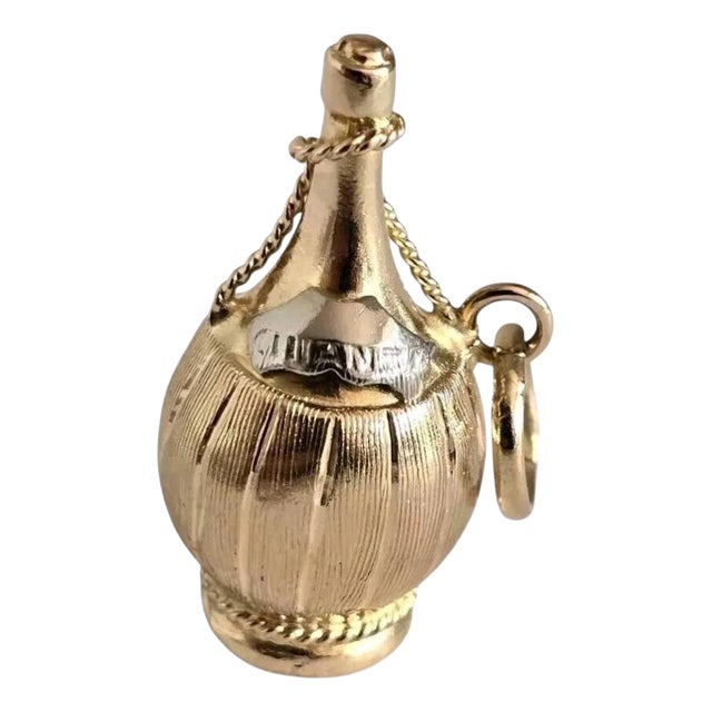 Vintage Two-Tone Gold Chianti Wine Bottle Charm Pendant, 1960s For Sale