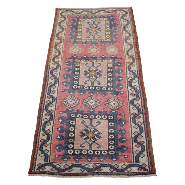 1970s Hand Knotted Door Mat, Entryway Rug, Bath Mat, Kitchen Decor, Small Rug, Turkish Rug - 1′10″ × 3′10″ For Sale - Image 4 of 13