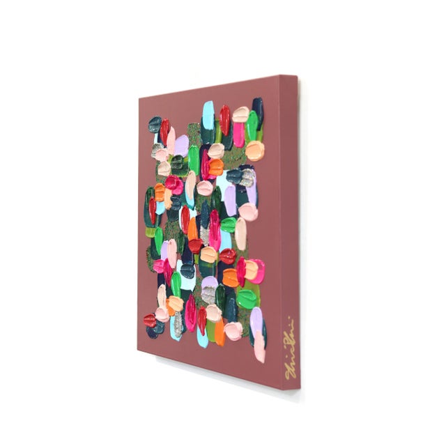 Textile Warm Greens - Impasto Inspired Colorful Thick Paint and Glitter Abstract Original Artwork by Shiri Phillips For Sale - Image 7 of 10