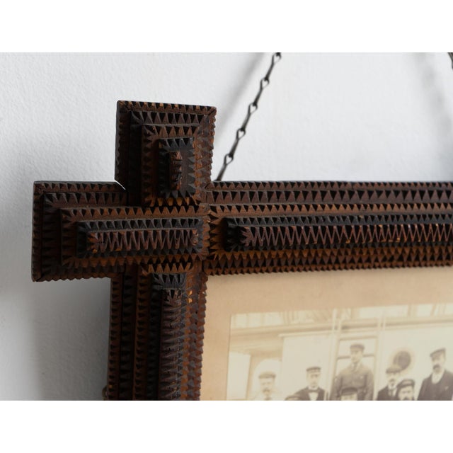 Antique Tramp Art Picture Frame With Original Sailor Photograph, C. 1890s For Sale - Image 4 of 13