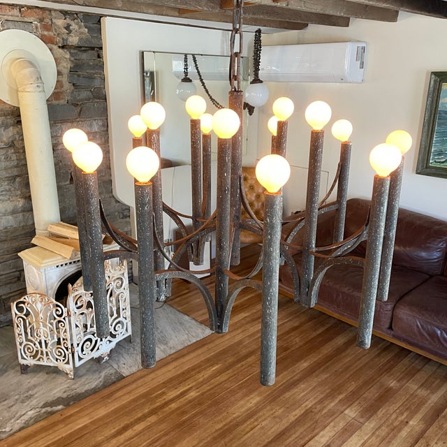 Gaetano Sciolari 1970s Style After Gaetano Sciolari Brutalist Wrought Iron Candlestick Chandelier - For Sale - Image 4 of 8