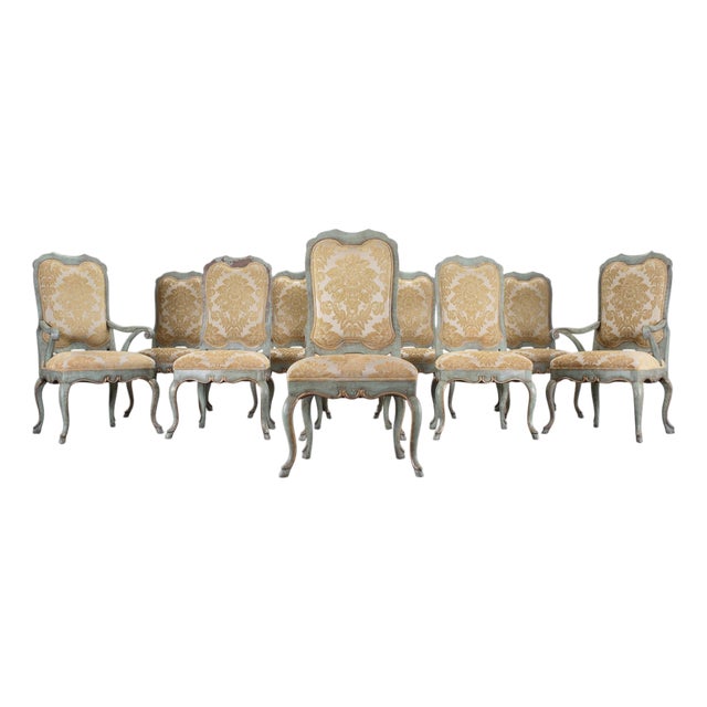 Set of Ten Minton-Spidell Country French Painted Dining Chairs For Sale