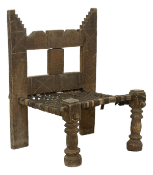 Early 20th Century Carved Wood + Woven Leather Chair