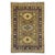 This Kazak-style tribal area rug features three bold medallions across a warm brown field. Light blue, cream, burgundy,...