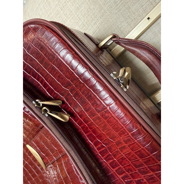Embossed Crocodile Leather Trolley Luggage, Maroon For Sale - Image 9 of 13