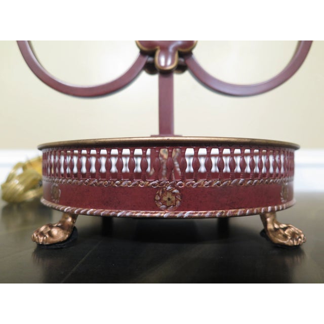 Metal 1990s Regency Style Red Toleware Decorative Desk or Table Lamp For Sale - Image 7 of 13