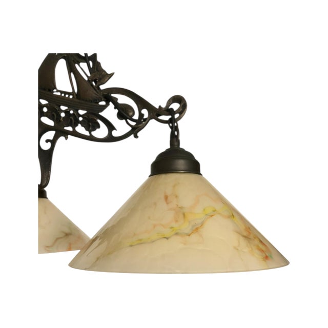 Vintage Nautical Cast Iron Chandelier With Opaline Glass Shades – 3 Lights For Sale - Image 9 of 9