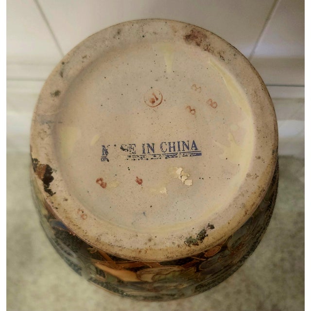 Pair Vintage Chinoiserie Large Ceramic Vases For Sale - Image 9 of 13
