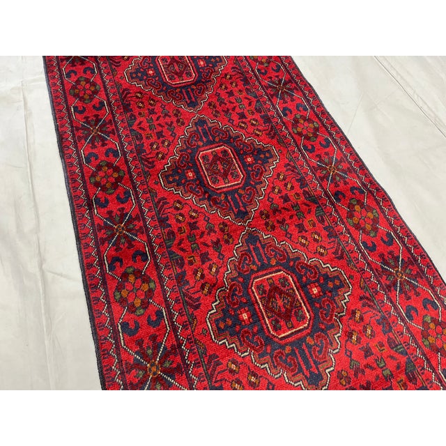 Long Red and Navy Tribal Medallion Runner Rug, 2'7" X 18'5" For Sale - Image 6 of 15
