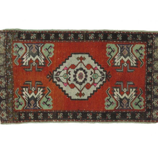 Wool on wool pile genuine handmade vintage Yastik rug. The piece is from the 1960s.