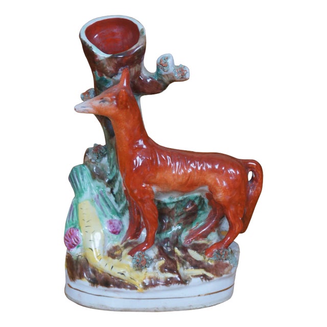 Antique Staffordshire Porcelain Fox Pheasant Hunt Pastille Burner Spill Vase For Sale