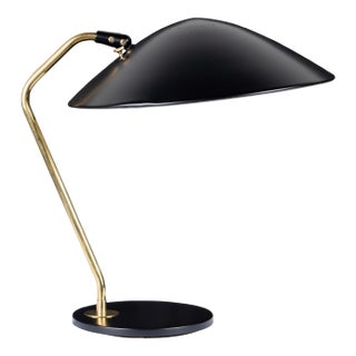 Gerald Thurston for Lightolier Accent Table Lamp in Gloss Black & Polished Brass For Sale